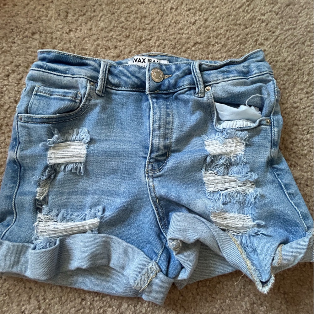 Wax Jean Light Blue Ripped Denim Shorts